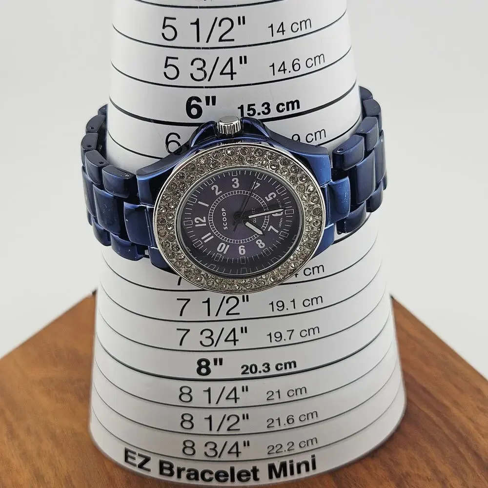 Scoop Women's Rhinestone Dial Boyfriend Watch Blue Metallic Bold Maximalist SNY1